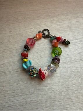 Colorful Glass Bead Charm Bracelet - Multicolor